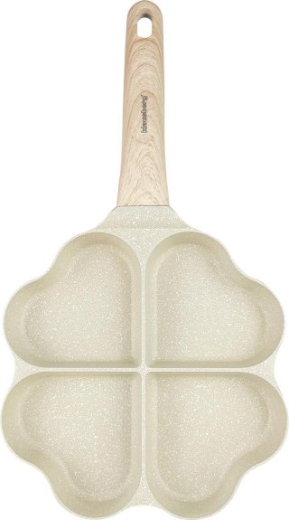 Patelnia z powłoką nieprzywieralną, 4 sekcje w kształcie serca, beżowa z drewnopodobną rączką, 35,5x19,2x2,8cm, klausberg kb-781