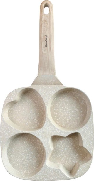 Patelnia z powłoką nieprzywieralną, beżowa z drewnopodobną rączką, 4 sekcje w różnych kształtach, 36x19x2,3cm, klausberg, kb-78