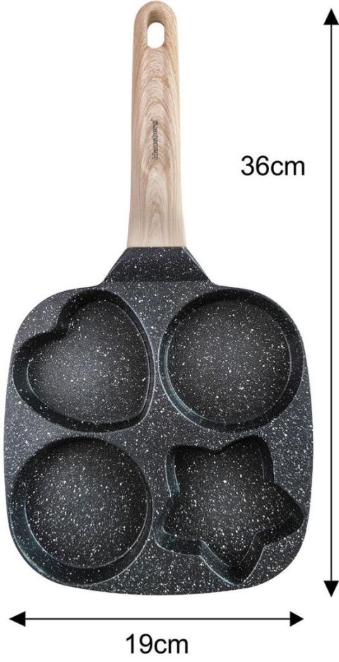 Patelnia z powłoką nieprzywieralną, czarna z drewnianą rączką, 4 sekcje w różnych kształtach, 36x19x2,3cm, klausberg, kb-7807