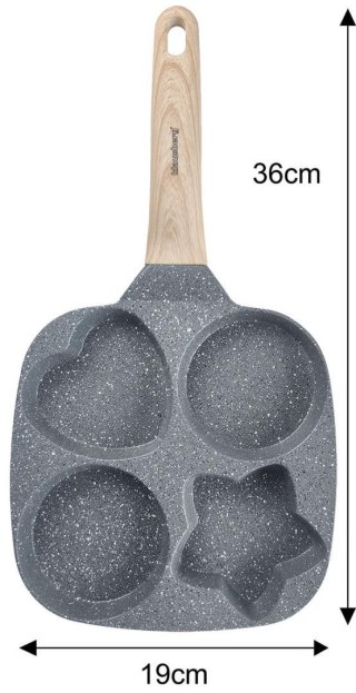 Patelnia z powłoką nieprzywieralną, szara z drewnopodobną rączką, 4 sekcje w różnych kształtach, 36x19x2,3cm, klausberg, kb-780