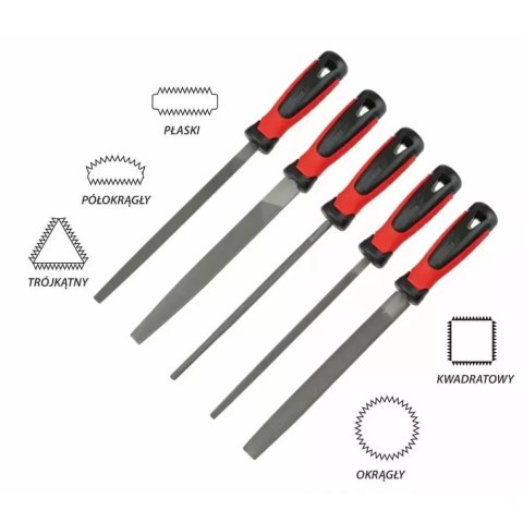 Zestaw pilników do metalu 200mm 5szt wszystkie kształty