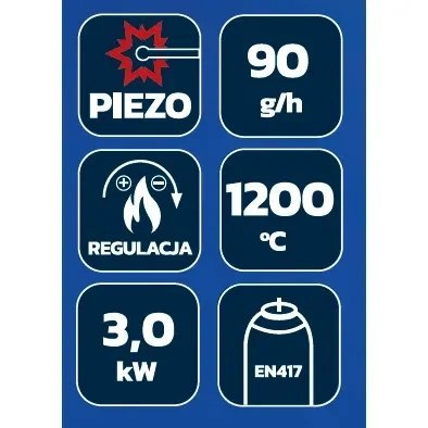Palnik gazowy z zapłonem piezo, elastyczna dysza, 3kw