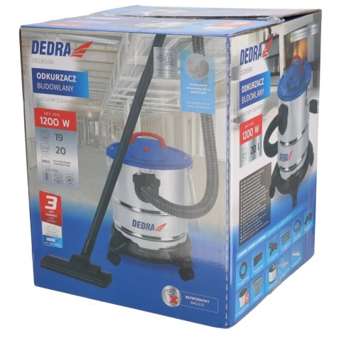 Odkurzacz budowlany do gruzu, popiołu, gipsu 1200w 20l