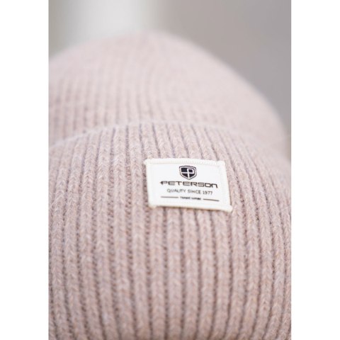 Beżowa czapka damska beanie w uniwersalnym rozmiarze z logo marki - Peterson