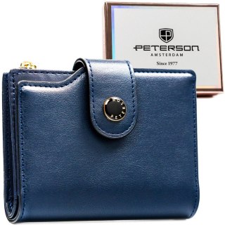 Granatowy portfel damski ze skóry ekologicznej z systemem RFID - Peterson