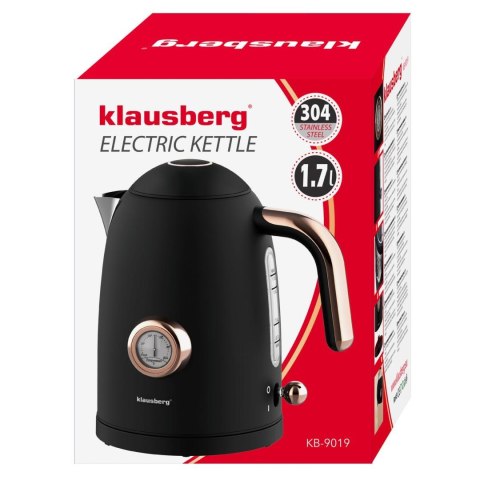 Czajnik elektryczny z termometrem, czarny, retro, stal 304, 1,7l