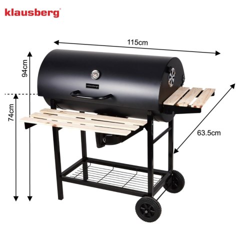 Duży grill ogrodowy, węglowy, pokrywa + półki + popielnik