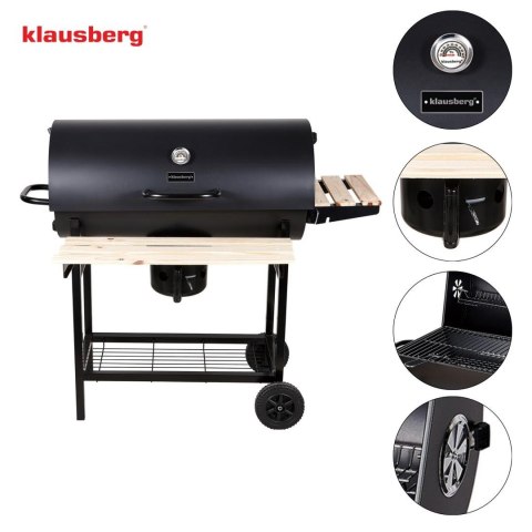 Duży grill ogrodowy, węglowy, pokrywa + półki + popielnik