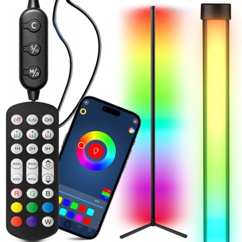 Lampa narożna podłogowa stojąca rgb led pilot aplikacja music sensor 150cm