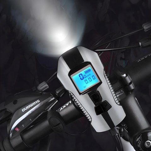 Lampka rowerowa led licznik dzwonek km prędkościomierz usb -s092