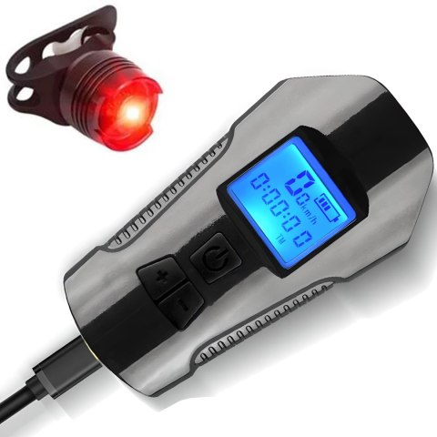 Lampka rowerowa led licznik km prędkościomierz tył - s092-1 + lampka tył