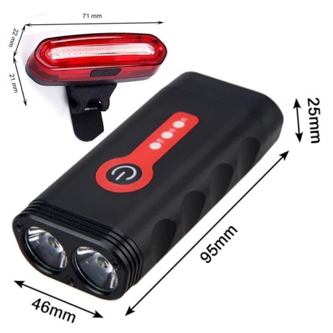 Lampka rowerowa led przód 1800 lumenów mocna + tył -s103