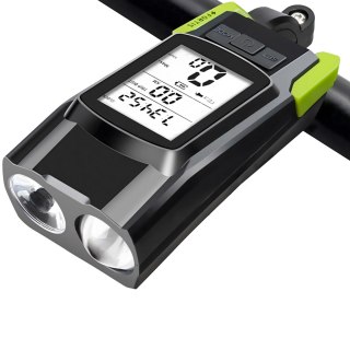 Latarka rowerowa lampka wentyl led+licznik+klakson dzwonek przód tył led