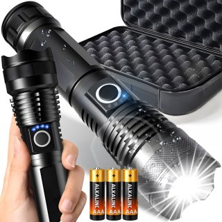 Mocna latarka taktyczna led xhp90 zoom survivalowa cree zasilana na baterie -e953