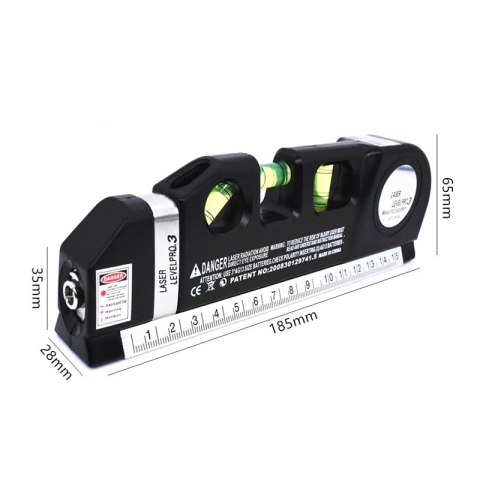 Poziomica laserowa z miarką miarą 250cm laser krzyżowy 3 libelki linijka - e337