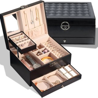 Szkatułka na biżuterię organizer pudełko elegancki kuferek z lusterkiem