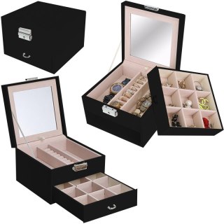 Szkatułka na biżuterię pojemny organizer elegancki kuferek z lusterkiem