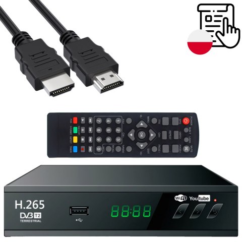 Dekoder tuner tv naziemnej usb 5v full hd dvb-t2 antena pilot + kabel hdmi - er1238