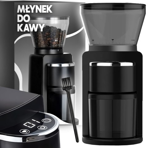 Elektryczny młynek do kawy żarnowy 180w automatyczny + 52 poziomy mielenia