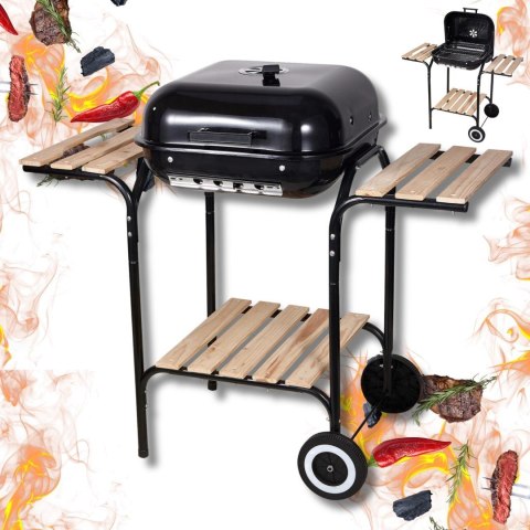 Grill ogrodowy, węglowy, z pokrywą, z półkami i kółkami