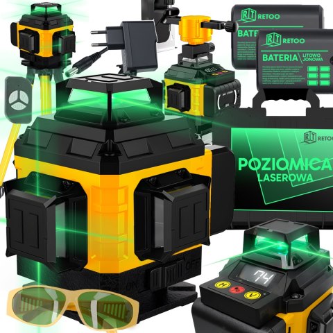 Laser krzyżowy poziomica laserowa statyw 4d 16 linii 25m walizka 2xaku