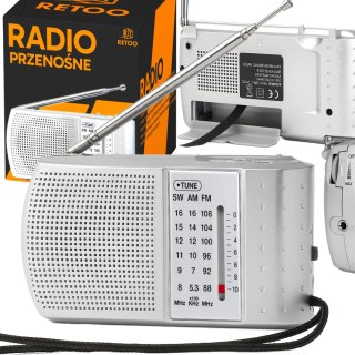 Radio kuchenne na baterie przenośne małe fm am sw antena srebrne budowlane - er1070