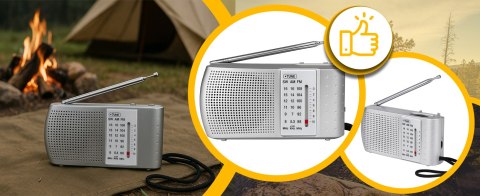 Radio kuchenne na baterie przenośne małe fm am sw antena srebrne budowlane - er1070