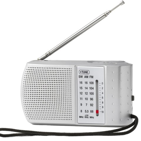Radio kuchenne na baterie przenośne małe fm am sw antena srebrne budowlane - er1070
