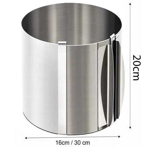 Rant do tortu 20cm wysoki regulowany 16-30cm obręcz do ciast + spinka