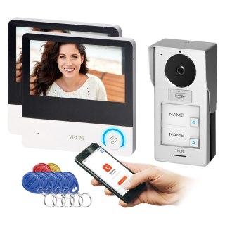 AVONI MULTI, zestaw wideodomofonowy dwurodzinny 4-żyłowy, 7", Wi-Fi dual band, ekran dotykowy, 2K, RFID