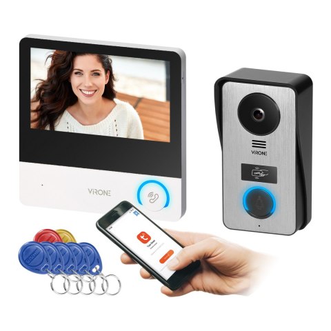 AVONI, zestaw wideodomofonowy jednorodzinny 4-żyłowy, 7", Wi-F dual band, ekran dotykowy, 2K, RFID