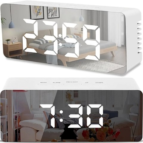 Budzik zegar elektroniczny termometr lustro led