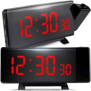 Radiobudzik zegar z projektorem czarny usb głośny budzik wyświetlacz led xl