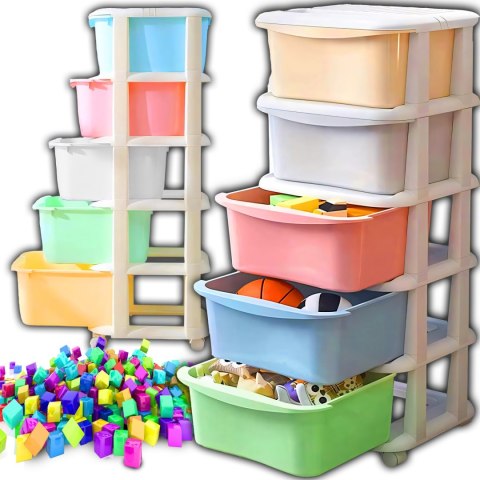 Regał duży kosz na zabawki plastikowy 5 szuflad półek pojemnik mobilny xxl or1159