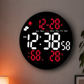 Zegar Ścienny Cyfrowy LED Data Temperatura Wilgotność Alarm Pilot 25 cm