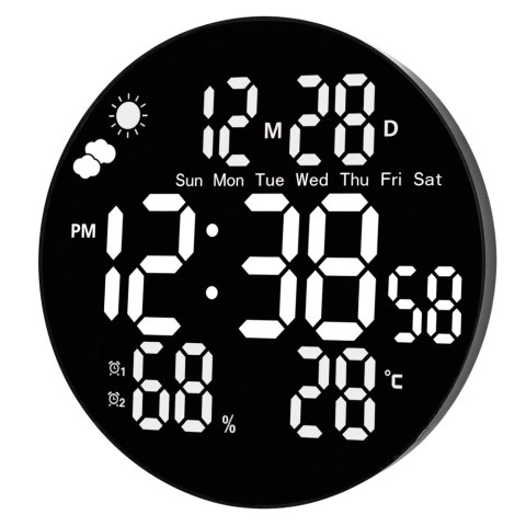 Zegar Ścienny Cyfrowy LED Data Temperatura Wilgotność Alarm Pilot 25 cm