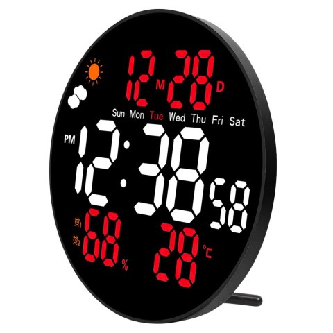 Zegar Ścienny Cyfrowy LED Data Temperatura Wilgotność Alarm Pilot 25 cm