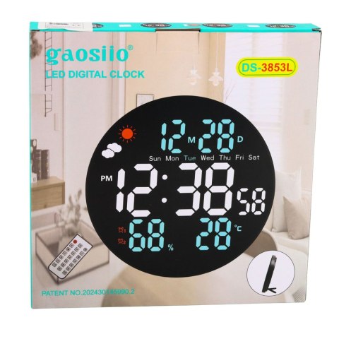 Zegar Ścienny Cyfrowy LED Data Temperatura Wilgotność Alarm Pilot 25 cm