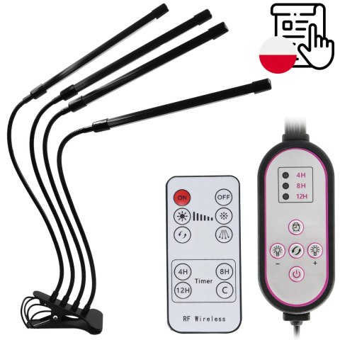 - 4x lampa do wzrostu uprawy roślin 80x led full spectrum 36w + pilot - e949-1