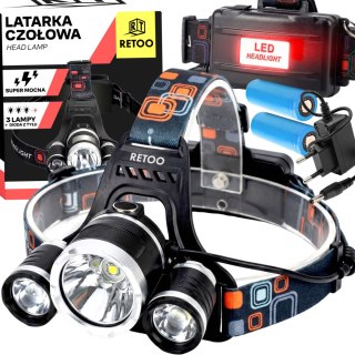 Latarka czołowa na głowę 3 diody led t6 cree lampka czołówka mocna -e051