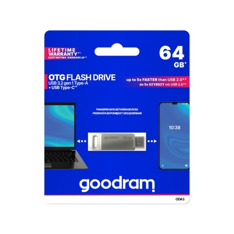 Pendrive Goodram USB + USB C 64GB srebrny