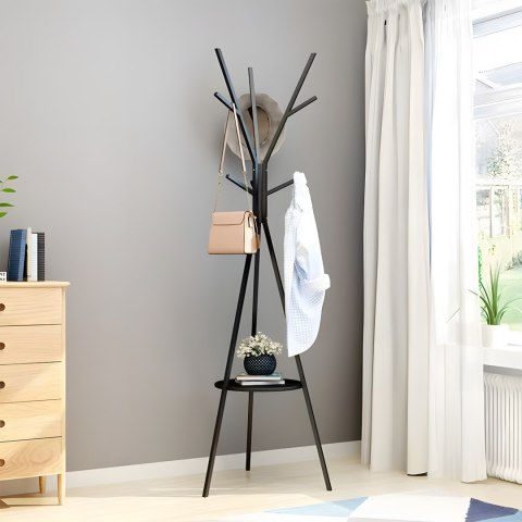 Wieszak na ubrania stojący podłogowy metalowy czarny loft 9 haczyków 180 cm