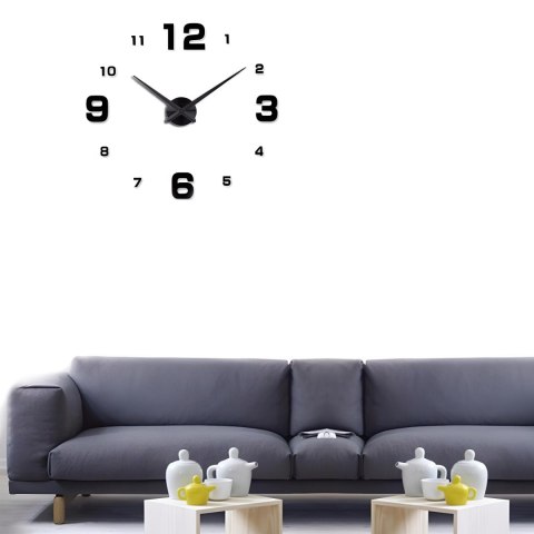 Zegar ścienny 3d nowoczesny przyklejany na ścianę czarny xxl 130 cm -czarny o639