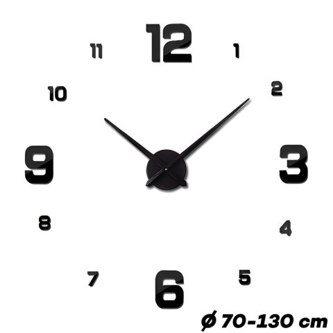 Zegar ścienny 3d nowoczesny przyklejany na ścianę czarny xxl 130 cm -czarny o639