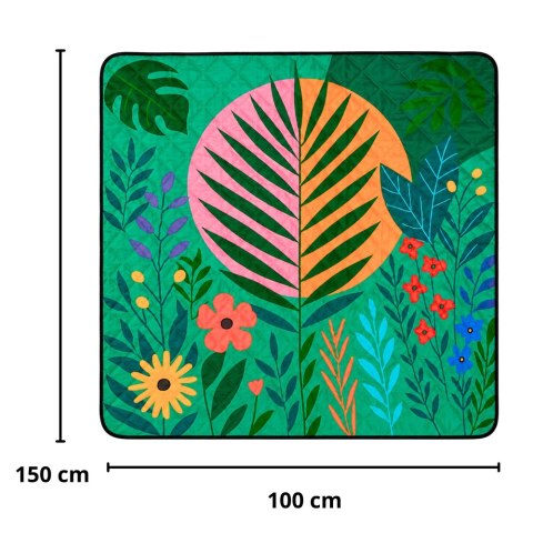 Koc Piknikowy Plażowy Turystyczny Mata Rośliny Kolorowa 100x150 cm