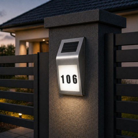 Solarna Lampa LED Kinkiet z Numerem Domu Podświetlany Ze Stali Nierdzewnej