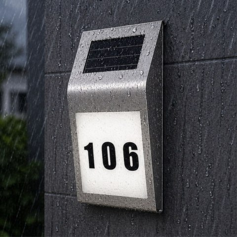Solarna Lampa LED Kinkiet z Numerem Domu Podświetlany Ze Stali Nierdzewnej