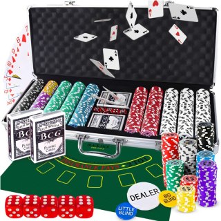 Zestaw do pokera 500 żetonów walizka karty texas kostki żetony poker duży - dr294