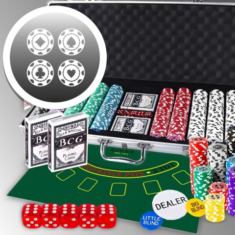 Zestaw do pokera 500 żetonów walizka karty texas kostki żetony poker duży - dr294