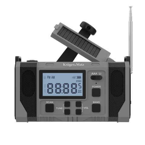 Radio solarne, przenośne radio awaryjne SOS, powerbank 10000mAh, latarka, dynamo, Kruger&Matz